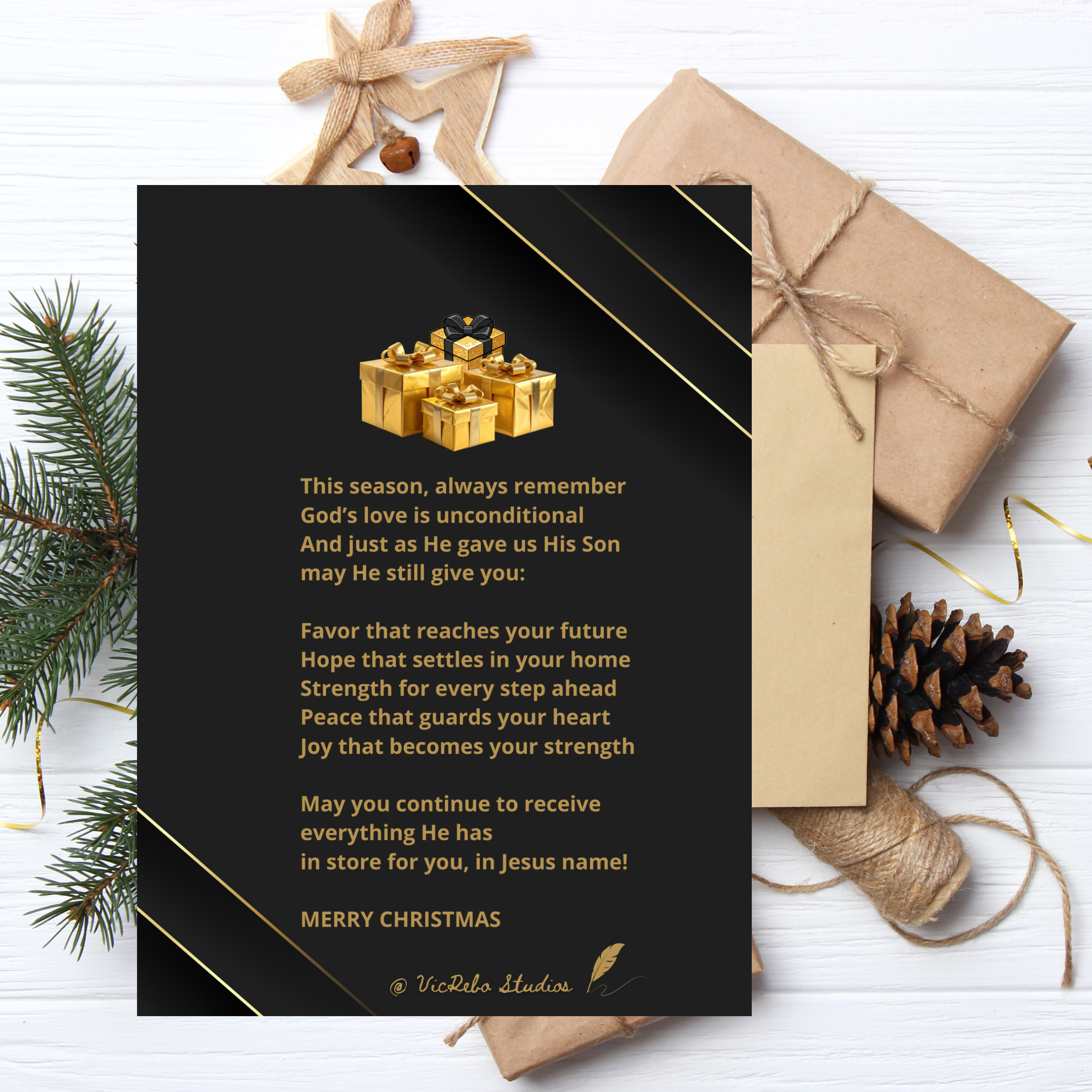 Black and Gold Nativity Inspired Christmas Card – Black & Gold Edition (3-Pack)