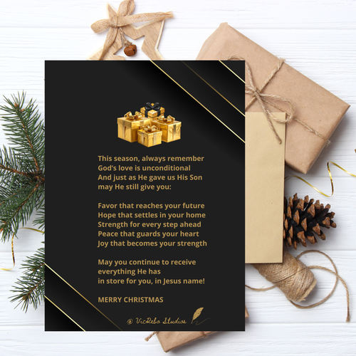 Black and Gold Nativity Inspired Christmas Card – Black & Gold Edition (3-Pack)