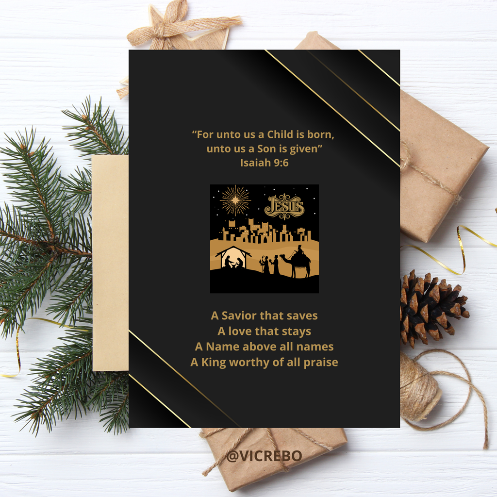 Black and Gold Nativity Inspired Christmas Card – Black & Gold Edition (3-Pack)